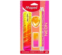 Maped - Set de Papeterie Neon - Kit Rentrée Ultra-Tendance - Règle Twist&Flex 15cm, 2 Crayons Graphite, Taille-Crayons Igloo, Gomme Bi-Couleur avec Fourreau