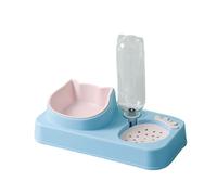 Set de gamelles pour chat inclinables à 15°, amovibles et lavables, avec bouteille d'eau automatique pour éviter de se mouiller le menton(Bleu)