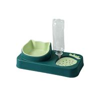 Set de gamelles pour chat inclinables à 15°, amovibles et lavables, avec bouteille d'eau automatique pour éviter de se mouiller le menton(Vert foncé)