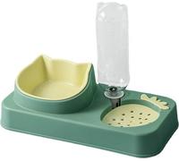 Set de gamelles pour chat inclinables à 15°, amovibles et lavables, avec bouteille d'eau automatique pour éviter de se mouiller le menton(Vert)