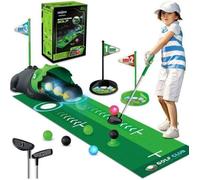 Set de Golf Enfants avec Retourneur auto, Clubs Réglables, Balles Lumineuses et 15 Accessoires, Jeu Éducatif Amusant Enfants 3+ans