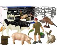 Set de grandes figurines d'animaux de la ferme + fermier et ferme 10 pièces
