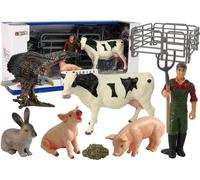 Set de grandes figurines d'animaux de la ferme + fermier et ferme 11 pièces