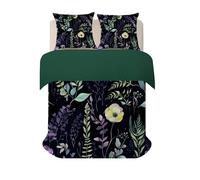 Set de Housse de Couette 260x240 cm Feuilles noires et vertes Parure de lit Réversible Fleurs abstraites Ensemble de Linge de Lit en microfibre avec Fermeture Éclair pour Adulte et Enfant H-43