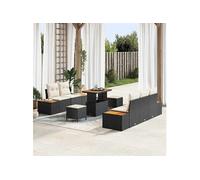 vidaXL Set de jardin 8 pièces avec coussins en poly rattan noir et bois d'acacia, résistant aux intempéries. Super 3362860 Noir