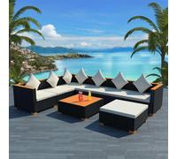 set de jardin lounge 8 pièces avec coussins Poly rotin noir