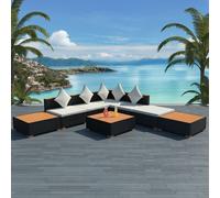 set de jardin lounge 8 pièces avec coussins Poly rotin noir