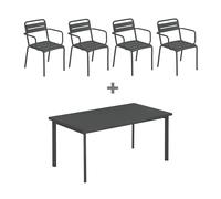 Set de jardin table 160x90cm + 4 chaises de jardin avec accoudoirs Star
