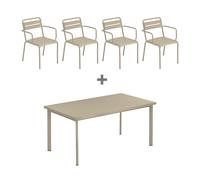 Set de jardin table 160x90cm + 4 chaises de jardin avec accoudoirs Star