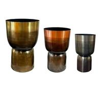 Set De Jardinières - Home Esprit - Métal - Gris Cuivre Doré - 43,5 X 53 X 43,5 Cm - Multicolore Multicolore
