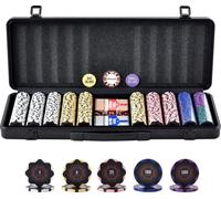 Set de jetons de poker, set de poker de 500 pièces, Clay Set de poker complet avec mallette de poker en ABS, cartes, boutons et dés, set complet 9-10 joueurs pour Texas Hold'em, Blackjack, jeux de has