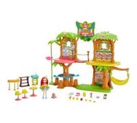 Enchantimals Coffret Maison Café Jungle Enchantée, Mini-poupée Peeki Perroquet, Figurine Animale Sheeny, balançoire et Accessoires, Jouet Enfant, GNC57
