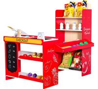 Set de jeu épicerie pour enfants VEVOR, épicerie en bois avec sac à provisions, supermarché pour enfants avec tapis roulant, scanner, caisse enregistreuse, fruits et légumes, cadeau pour enfants à par