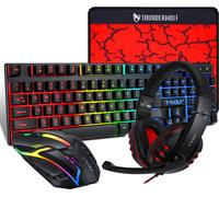 Set de jeu T-WOLF TF800 à quatre pièces, clavier à 104 touches + souris à lumière respirante 4 couleurs + écouteurs de jeu 3,5 mm + tapis de souris antidérapant