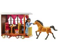 Set de jeu Train Aventure, poupée Lucky (18cm) & cheval Spirit (20cm), train avec roues roulantes, Accessoires de repas, Jouets