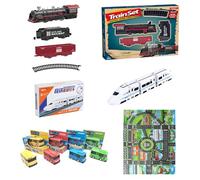 Set de Jouets à Vapeur et Grande Vitesse | Locomotive Électrique + TGV + Mini-Bus + Tapis de Jeu Urbain | Effets Sonores et Lumineux | À partir de 3 Ans