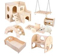 Set de Jouets DIY pour Hamster: Ce set de 7 pièces de Jouet Hamster contient une maison pour hamster, une balançoire, un pont, une balançoire, un rouleau à clochettes, un nid de sommeil et un jouet de