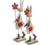 Set de lapin de Pâques en métal avec fleur rouge beige 21cm décoration de printemps 2pcs