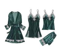 Set De Lingerie Satin Femme 5 Pièces Vêtements De Nuit Dentelle Sexy Avec Cardigan Nuisette Pantalon et Camisole Parfait Pour Toutes Saisons et Occasions Spéciales ensemble pyjama short femme hiver