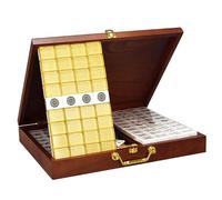 Set de Mahjong de Singapour avec Tuiles Animaux Et Fleurs, Jeu de Mahjong Malaisien/du Sud-est Asiatique Fait Main de 168 Pièces avec Étui en Bois