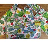 Set de manique + gant + set de table + tablier + torchon fantaisie cactus 100 % coton fabriqué en Italie