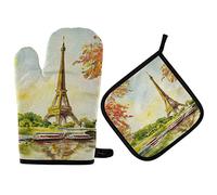 Set De Maniques Gants De Four Paris Tour Eiffel Automne France Paysage Gants De Four avec Isolation Thermique Maniques Imperméable Gant Cuisine pour Four Barbecue, La Cuisine, Grillade