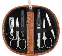 Set De Manucure 6 Pièces Comprenant Ciseaux À Ongles, Ciseaux À Peau, Coupe-Ongles, Lime À Ongles Saphir, Nettoyant Pour Ongles, Pince À Épiler, Couleur Cognac