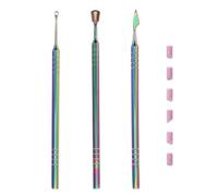 Set de Manucure à Double Extrémité en Métal, 3 Pièces | 6 Pierres à Ongles, Pochette Pvc, Finition Polie, pour Préparation Soignée Vernis
