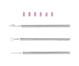 Set de Manucure Professionnel Repousse-cuticules Double Face Argenté | Outils Nail Art, Trois Pousse-cuticules et Six Pierres, Pochette Pvc, Usage Salon ou Maison