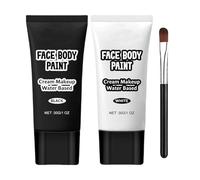 Set de Maquillage Halloween Noir et Blanc - Peinture Visage et Corps Professionnelle | Crème Fond de Teint Couvrance Totale | pour Clown, Vampire, Squelette, Cosplay, Fêtes, Pinceaux Professionnels