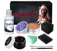 Set de Maquillage SFX d'Halloween : Zombie Vampire Faux Sang Cicatrices - Cire de Cicatrice - Lait de Latex - Éponges à Point Noir - Fête de Carnaval