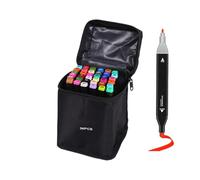 Set de marqueurs artistiques, marqueurs à croquis - Set artistique permanent pour croquis de coloriage, marqueurs de dessin créatifs, pointe fine et pinceau avec étui à colorier, journal