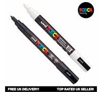 Set De Marqueurs De Peinture Uni Posca PC-3M Blanc Et Noir Lot De 2