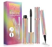 Set de Máscara de Pestañas y Lápiz Delineador 2 en 1, Máscara 4D Waterproof y Voluminizadora, Delineador Líquido de Secado Rápido, Maquillaje Ojos Duradero para Diario y Fiesta