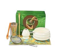 Set de Matcha 7 Pièces - Fouet Matcha Ensemble de Thé Matcha avec Fouet, Bol avec Bec Verseur, Cuillère, Tamis & Support pour Fouet - Kit de Cérémonie du Thé Japonais pour Débutants et Profes (BLANC)