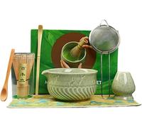 Set de Matcha 7 Pièces - Fouet Matcha Ensemble de Thé Matcha avec Fouet, Bol avec Bec Verseur, Cuillère, Tamis & Support pour Fouet - Kit de Cérémonie du Thé Japonais pour Débutants et Profes (VERT)