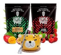 Set de maté stimulant avec une calebasse - Verde Mate Green Energia Guarana, Mango & Maracuya 2x500g | Calebasse en céramique pour maté | Caféine Naturelle