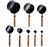 Set de mesure 8 pièces en acier inoxydable avec poignée en noyer pour la cuisson et la préparation des aliments dans les cuisines modernes (V)