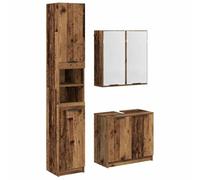 Set de Meuble de Salle de Bain 3 Pieces en Bois d'Ingenierie avec Miroir | Design moderne, rangement spacieux, bois d'ingenierie durable, style contemporain, meuble sous lavabo, miroir plat, armoire