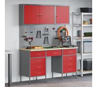 Set de meubles de bureau et de panneaux perforés de 8 pièces vidaXL en MDF et métal rouge