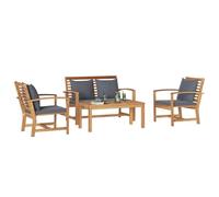 Set de meubles de jardin : 1 banc, 2 chaises et 1 table en bois de teck massif. C'est solide, super bien fini, parfait pour le patio ou le jardin. Le design est traditionnel et les sièges sont confort
