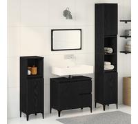 Set De Meubles De Salle De Bain Vidaxl 3 Pièces Chêne Noir Noir
