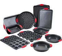 Set de moules à pâtisserie SucceBuy - 10 pièces, acier carbone antiadhésif, ustensiles de four empilables avec poignées en silicone, idéal pour différentes cuissons, facile à nettoyer et à ranger