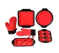Set de moules en silicone pour cuisson - Plateau empilable avec , raclette et brosse Set anti-adhésif pour pâtisserie, biscuits, cupcakes, œufs, beignets, bacon, grille- ,