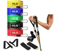 set de musculation de 11 pièces avec sac de rangement, boucles de pieds & ancres de porte | 5x bandes de résistance pour exercices de yoga | 2x poignées de traction à câble | Accessoires pour home-tra