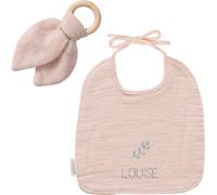 Set de naissance Bavoir et anneau de dentition Beige rosé (personnalisable)