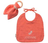 Set de naissance Bavoir et anneau de dentition Rose (personnalisable)