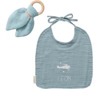 Set de naissance Bavoir et anneau de dentition Vert amande (personnalisable)