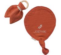 Set de naissance doudou et anneau de dentition terracotta (personnalisable)
