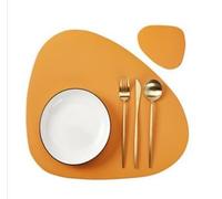 Set de napperons en cuir PU de forme irrégulière,imperméable à l'huile pour les Tables de cuisine,de bistrot,de Bars,de cafés et d'hôtels-CD orange Jaune-pacemat and coaster